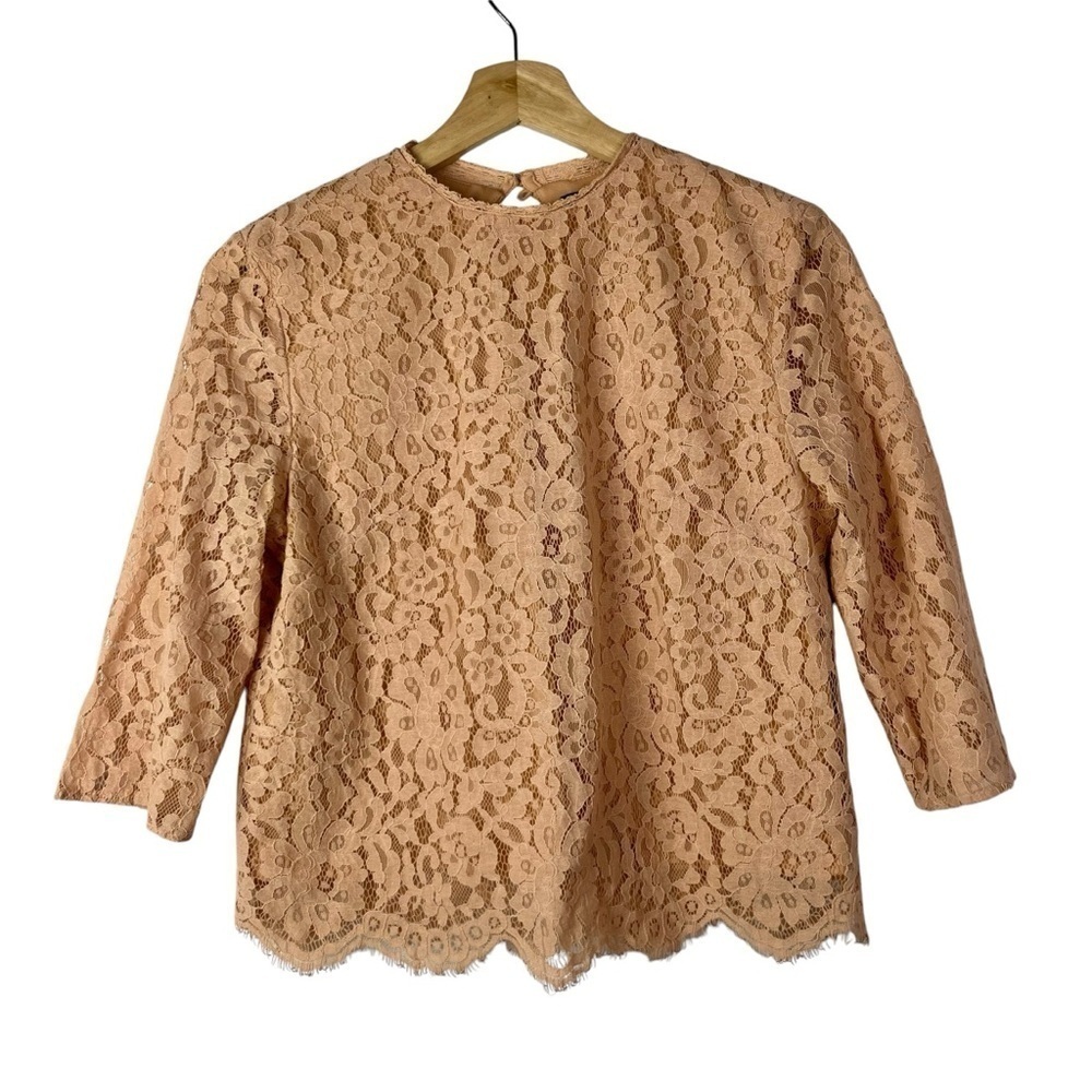 H&M Beige Pink Floral Lace Long Sleeve Blouse 2